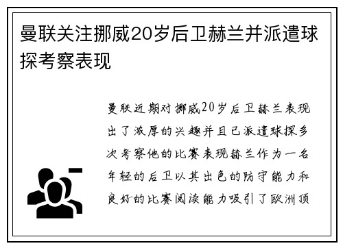 曼联关注挪威20岁后卫赫兰并派遣球探考察表现